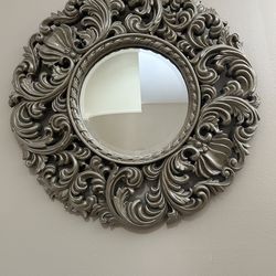 Large Ornate 33” Silver statement mirror