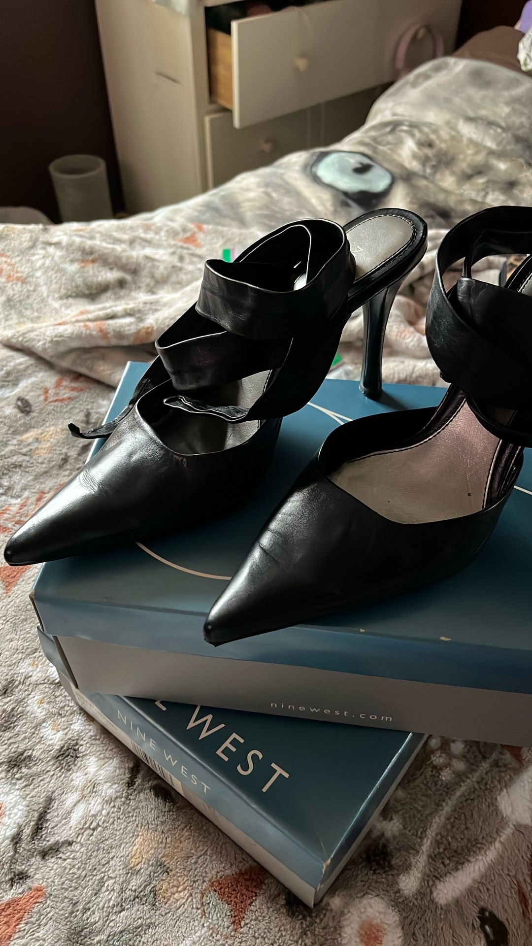 Black Leather Strap Heels