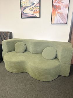 Modern Curved Sage Green Sofabed – 79”