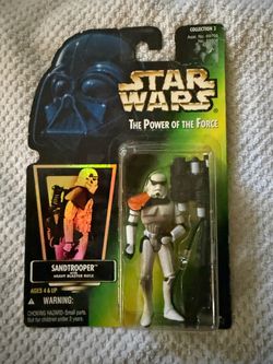 Vintage 1996 Sandtrooper with Heavy Blaster Rifle Star Wars The Power of The Force Kenner Hasbro Toy Action Figure Sealed in Package.
