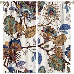 Boho Floral Curtains Vintage Abstract Bohemian Flower Leaf Plant Colorful Art Print for Girls Women Bedroom Living Room Bathroom Decor Rod Pocket Blac