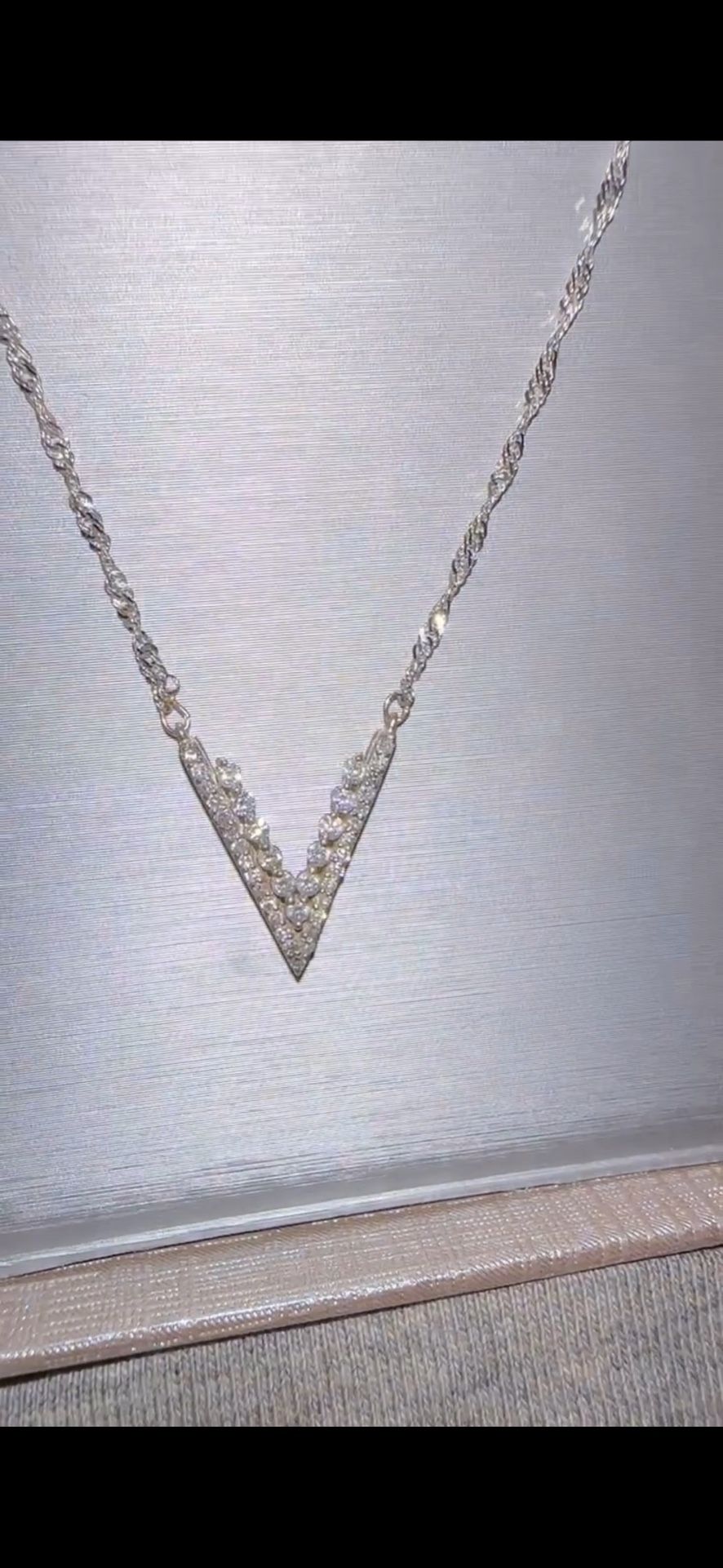 Diamond V Pendant With White Gold Necklace