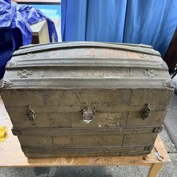 Vintage Steamer Trunk w/ Original Train Tags – 28” Wide