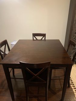 High Top Wood Dining Table and 4 Chairs