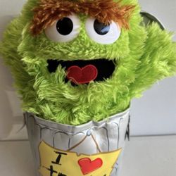 Sesame Street Oscar Grouch Plush In Trash Can Scram Soft Toy Green 14 Inch