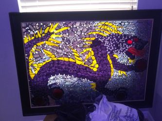 Mosic dragon stain glass real wood frame .large and heavy