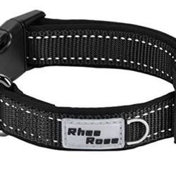 Rhea Rose Reflective Dog Collar, Soft Comfortable Neoprene Padded Nylon Dog Collars, Thick and Wide Black/Large 