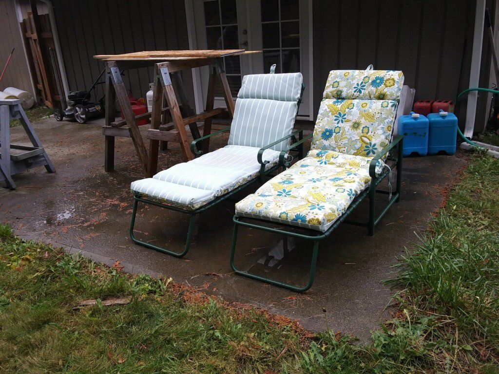 Two Lawn Chairs With Matching Reversible Cushions $15 each or $25 for both