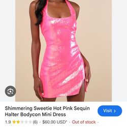 Hot Pink Sequin Halter top  Mini Dress 
