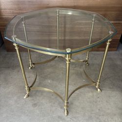 Brass and Beveled Glass Side Table, Hollywood Regency Style