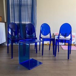 translucent blue chair and accessories set