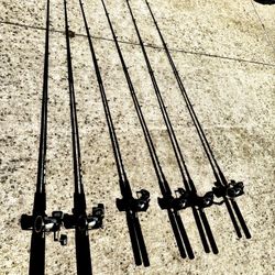 3 Shimano Trolling Fishing Rods W/Okuma Magda Pro Depth Counter Reels