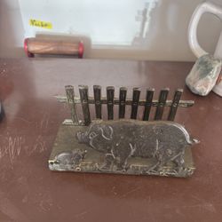 VTG Brass Pig And Piglet Napkin Holder