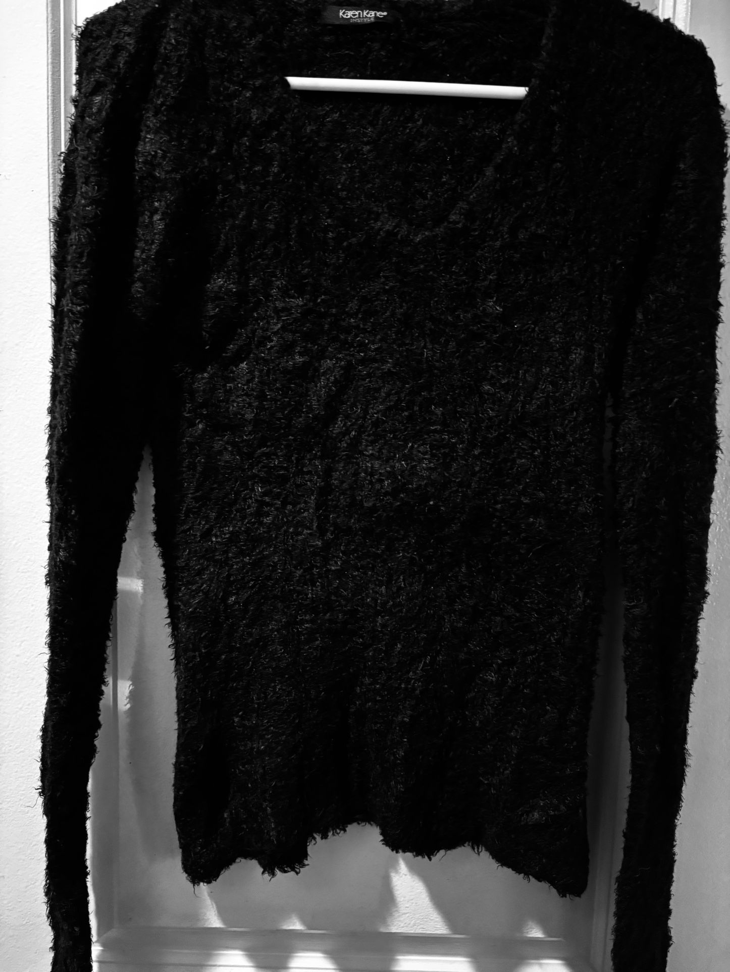 Karen Kane Fuzzy Black V Neck Sweater size Small New
