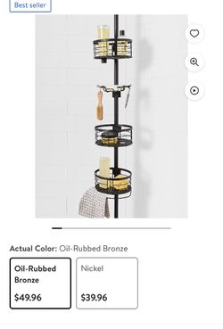Better Homes & Gardens Rust-Resistant Tension Pole Shower Caddy, 3 Shelves,  Oil Rubbed Bronze Finish 
