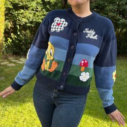 Tweedy bird knitted sweater