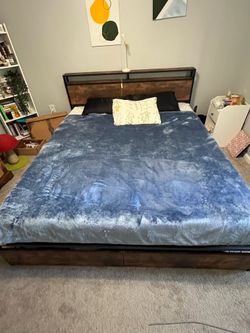 Metal and Wood California King Bed frame with Storage.