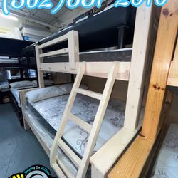 Twin Full Whitewash Bunk Bed With Mattresses Colchones 