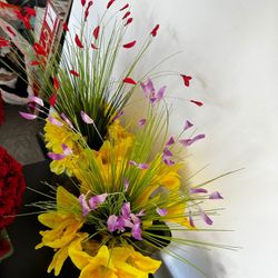 Artificial Flowers And Metal Pots 