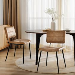 Homy Casa KOM 2PC Cognac Brown Dining Chairs for Dining and Living Spaces Open Box