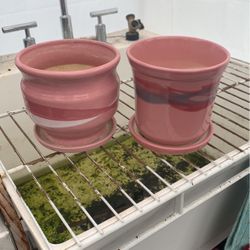 Vintage Pink Ceramic Planter Pots 