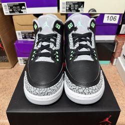 NIKE AIR JORDAN 3 GREEN GLOW Sz 7Y DS