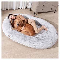 Human Dog Bed for People Large - Bean Bag Adult Size Giant Extra Sized for Kid Waterproof and Washable Anti-Slip Grey 74"" x50 x12 (Grey White)