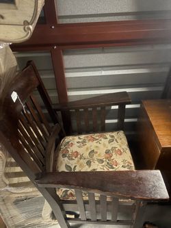 Dark Wood Armchair with Floral Cushion