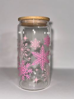 Pink Snowflake Glass Cup