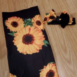 Sunflower Baby Girl Receiving Blanket And Head Bow Set