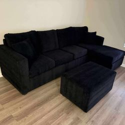Brand New Black Sectionals With Free Ottoman