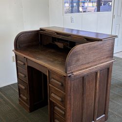 Vintage Solid Wood Roll-Top Desk