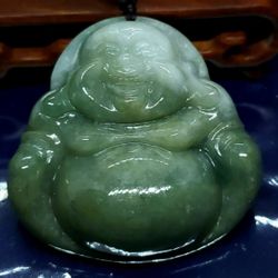Burmese icy Type A Jadeite Jade Pendant Big lucky Happy Buddha.