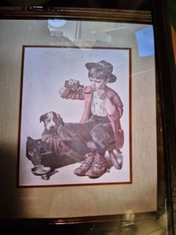 Norman Rockwell  Framed Canvas  Print-SICK  PUPPY 