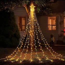 Christmas Decorations, 8 Modes 317 LED Outdoor Christmas Star Lights with 12" Topper Star, Waterfall