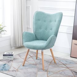 Homy Casa KAS Light Green Wingback Accent Armchair, Upholstered Reading & Lounge Chair with Wood Legs for Living Room, Bedroom & Office Open Box