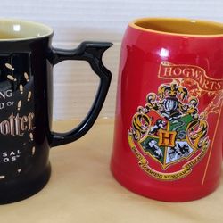 2 Authentic Harry Potter Collector Steins/Mugs And Gold HP Charms