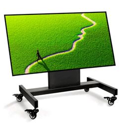 Rolling TV Stand, Mobile TV Cart, Low Profile Floor Confidence Monitor Cart for 32-75 inch Screen, Height Adjustable, 90°Adjustable Viewing Angle