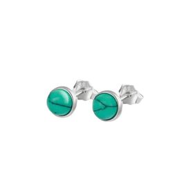 925 Sterling Silver, Green Turquoise round 6Mm Stud Earrings [EAR119]