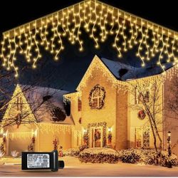 Christmas Lights Decoration, 51.8ft 400LED 8 Lighting Modes Icicle Lights Outdoor with 80 Drops, Warm White Window Lights for House, Christmas, Weddin