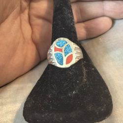 925.Silver Turquoise & Coral Ring