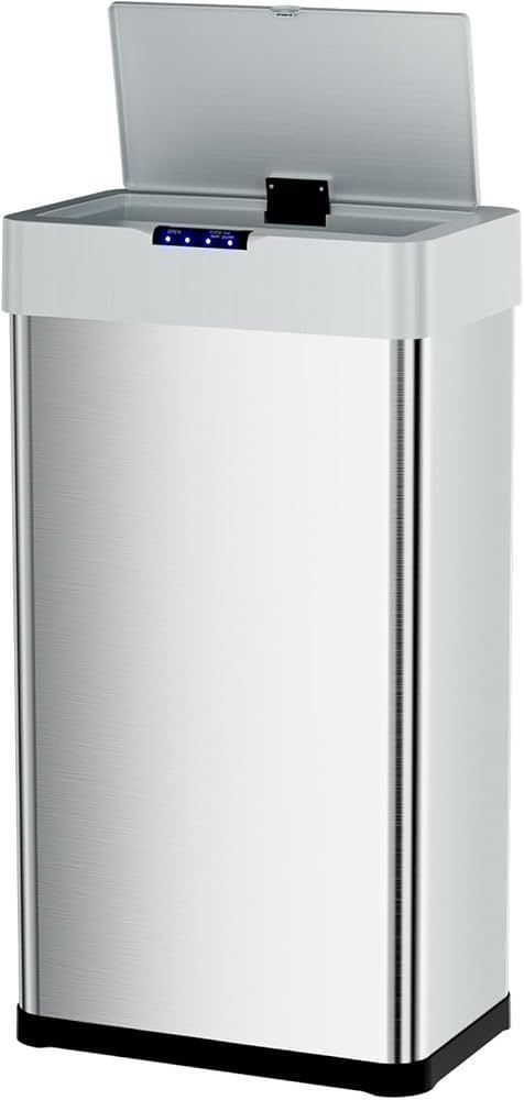 Sensor Trash Can, Touchless Motion Sensor Trash Bin, Smart Automatic Garbage Can with Soft-Close Lid, Bag Retainer Ring and Display Light,for Kitchen,