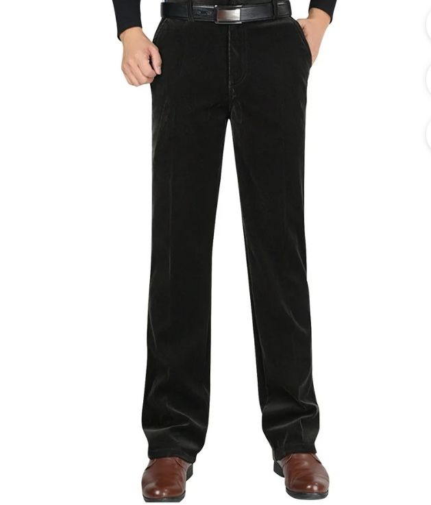 L.L.Bean Mens Corduroy Pants Size 35X32 black comfort waist Fit Flat Front