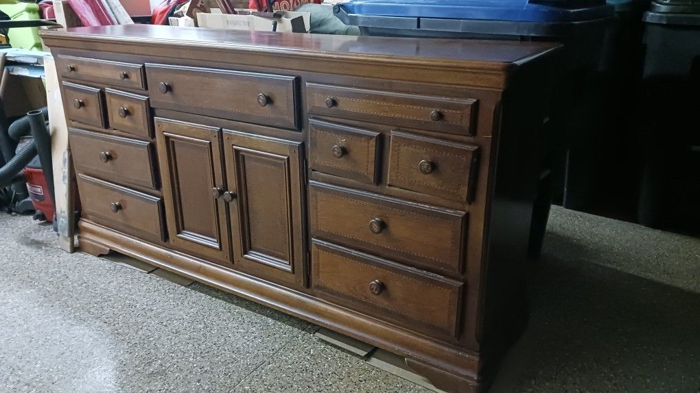 Large Wood Dresser, Mirror, Nightstand Set