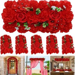 Wedding Arch Artificial Flowers -6Pack Faux Floral Swags Silk Rose Realistic Arch Faux Hydrangea red