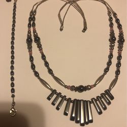 24” Double Strand Silver Stainless Steel & Hematite Necklace 
