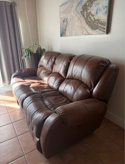 Brown Leather 3-Seat Reclining Sofa