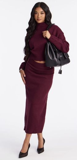Fashion Nova Burgundy Knit Maxi Skirt Set