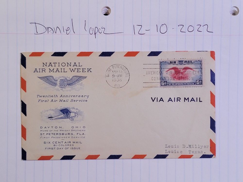 1938 National Air Mail Week, Connellsville Pennsylvania PA with cachet Sc C23