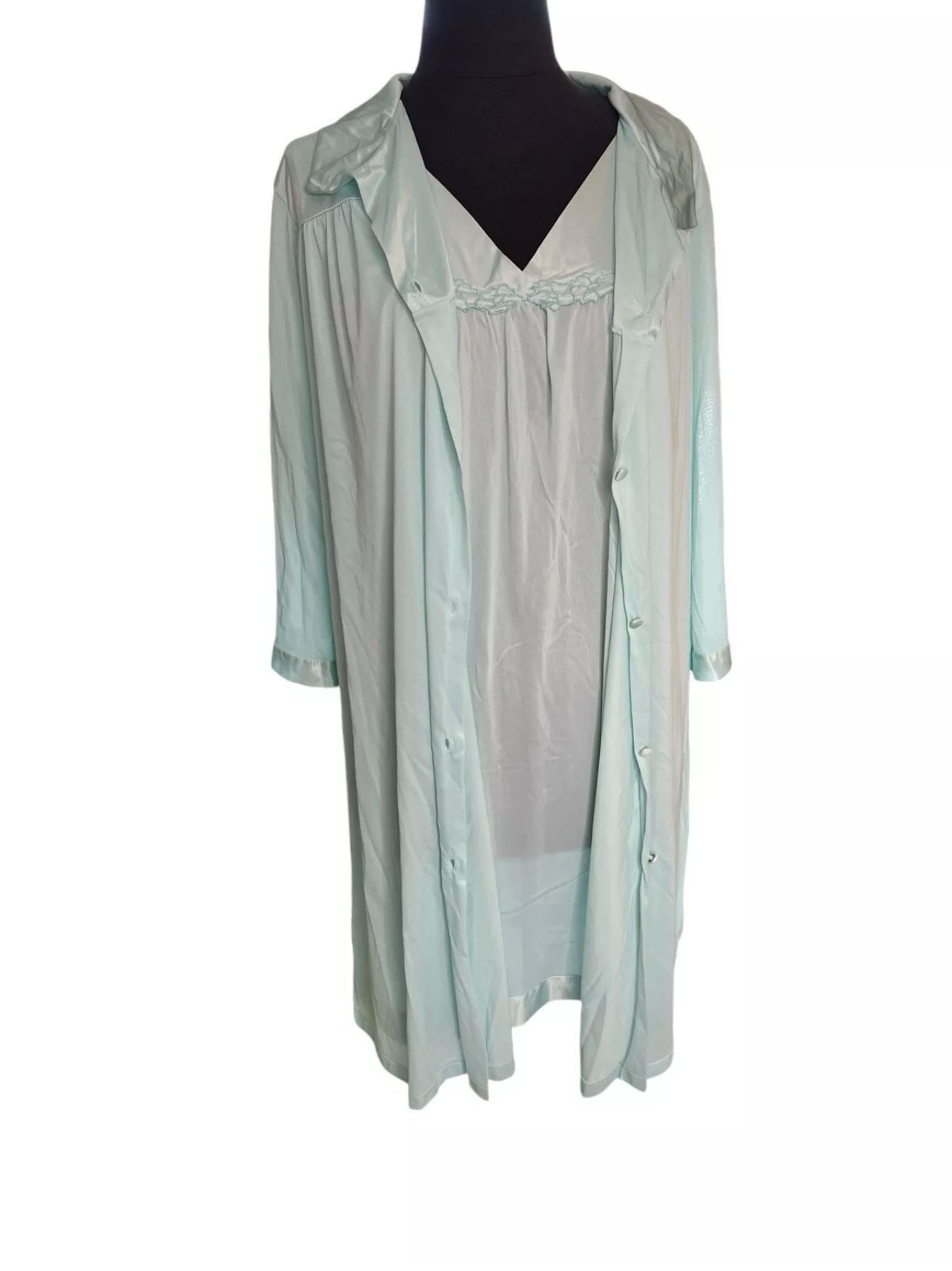Vanity Fair Nightgown & Robe size XL Mint Green Nylon House Coat Lounger Vintage